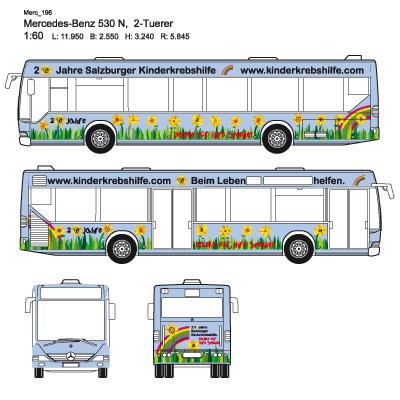 Werbeagentur K-Design: Grafikdesign Buswerbung 20 Jahre Kinderkrebshilfe