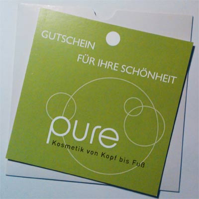 Werbeagentur K-Design: Kosmetik-Gutschein Pure Kosmetik