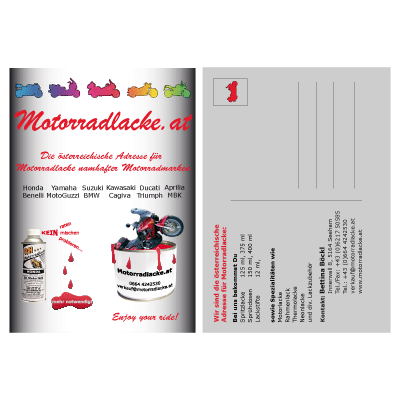 Werbeagentur K-Design: Grafikdesign Postkarte Motorradlacke.at