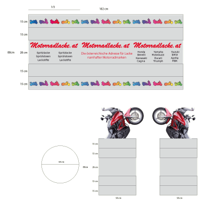 Werbeagentur K-Design: Außenwerbung Messestand Tonne Motorradlacke.at