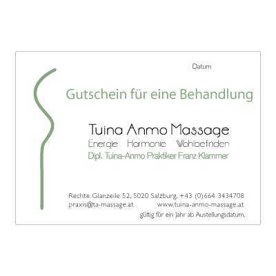 Werbeagentur K-Design: Grafikdesign Gutschein Tuina Anmo Massage