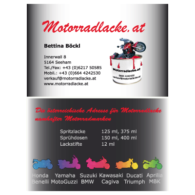 Werbeagentur K-Design: Grafikdesign Visitenkarten Motorradlacke.at