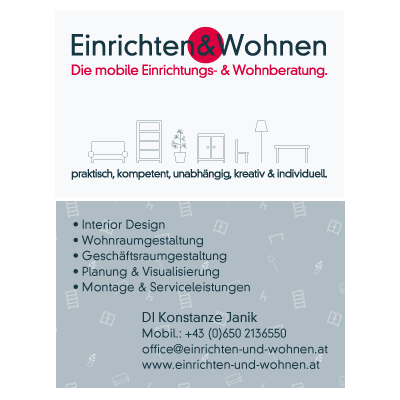 Werbeagentur K-Design: Grafikdesign Visitenkarten Einrichten & Wohnen - die mobile Einrichtungsberatung und Wohnberatung in Salzburg